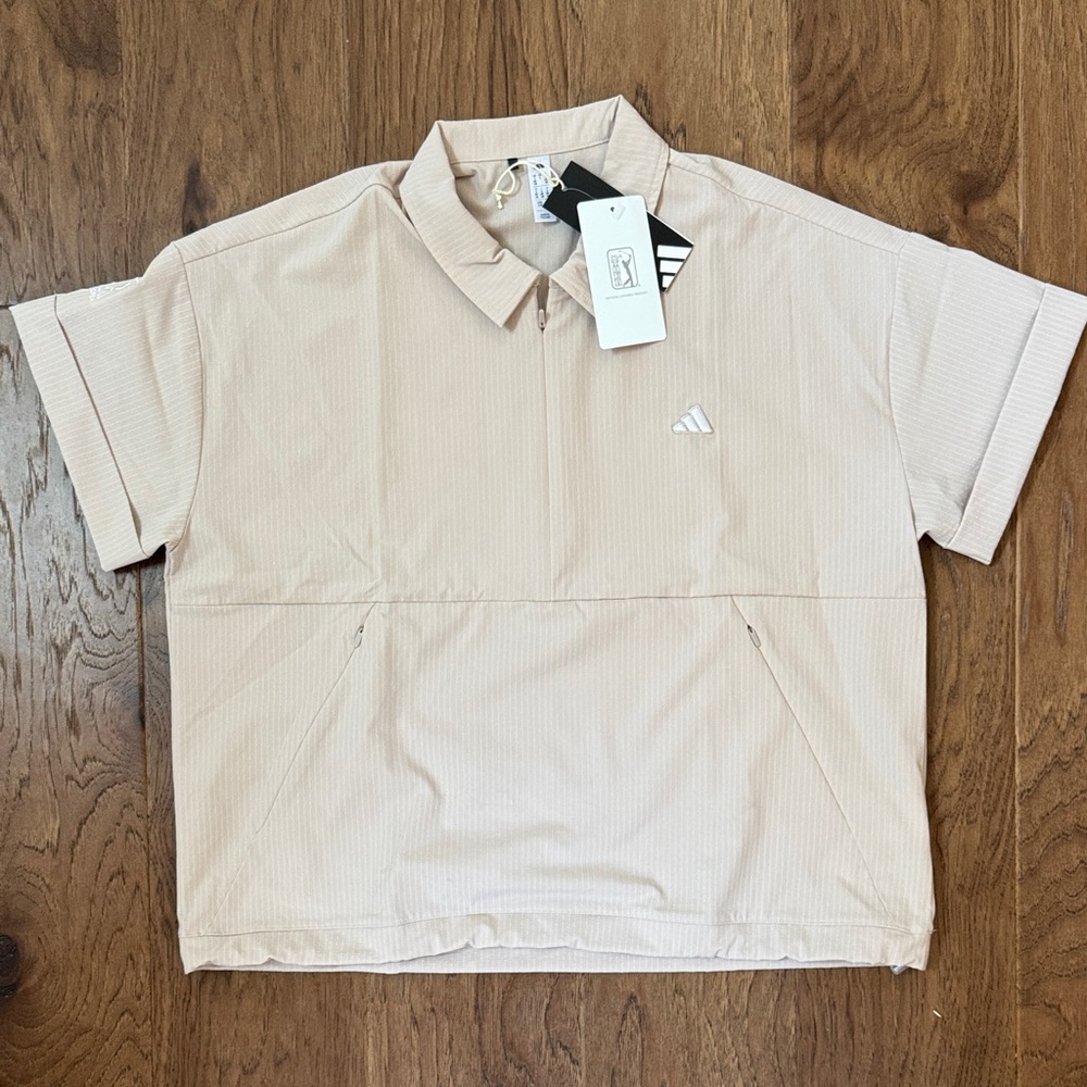 NWT Adidas Taupe Go To Short Sleeve Layer Sweatshirt Waste- Management PGA Tour